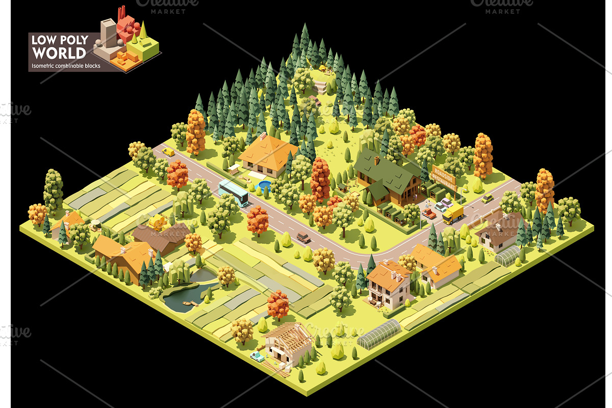 Vector isometric countryside map