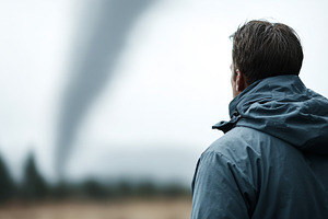 Rear view on a man in rain jacket, a Nature Photo by MistyDay