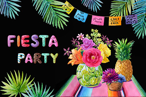 Mexican watercolor flowers.Fiesta.