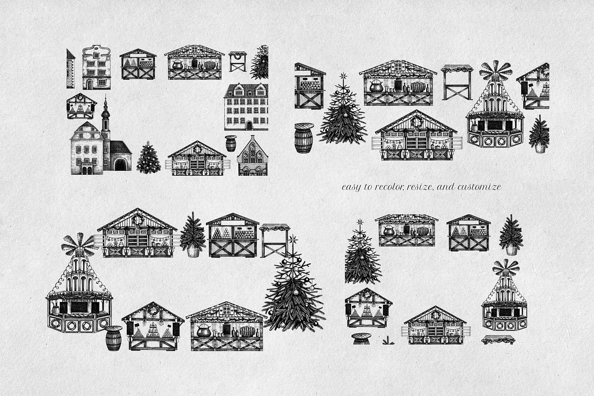 Christmas Market Architecture Set, a Seasonal Illustration by Yevheniia (Photo 6 of 10)