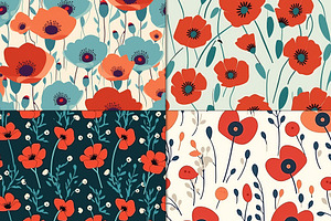 20 Seamless Poppy Flowers Patterns