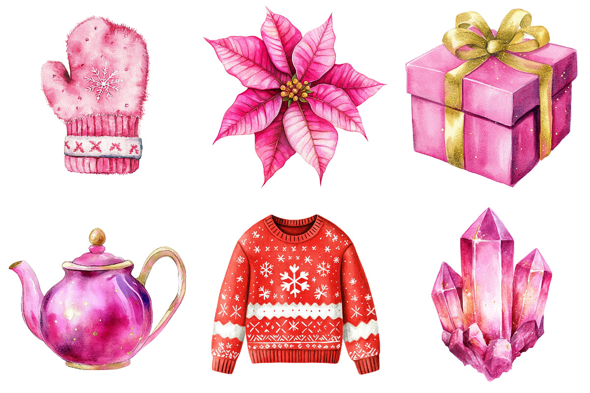 Chic Neon Pink Christmas Clipart, a Seasonal Illustration by CitraGraphics (Photo 3 of 7)