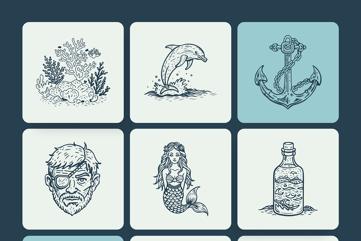 Vintage Sailor Tattoos Icons, an Object Illustration by Creative Stall (Photo 8 of 11)
