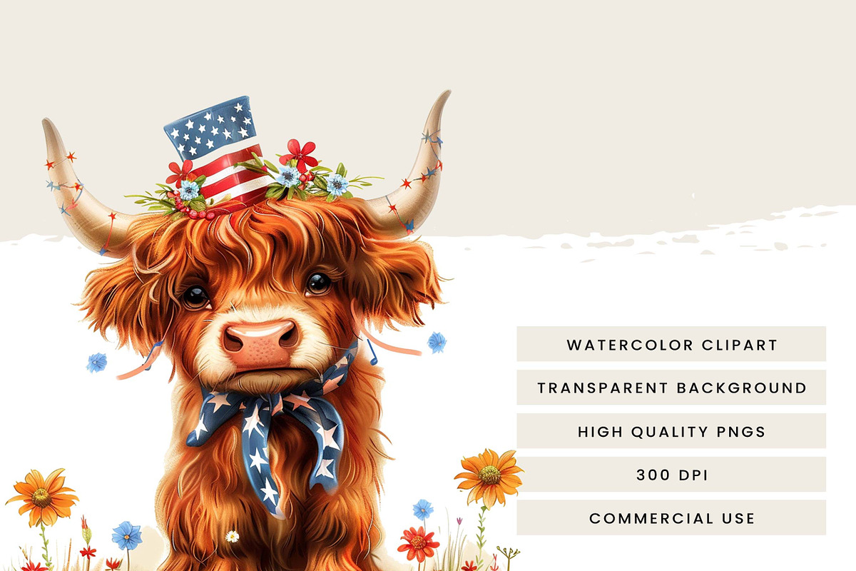 Patriotic Highland Cow Clipart, an Animal Illustration by Design Scotch (Photo 6 of 7)