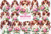 Watercolor girl With peonies Flower, an Illustration by Designworld (Thumbnail 1 of 5)