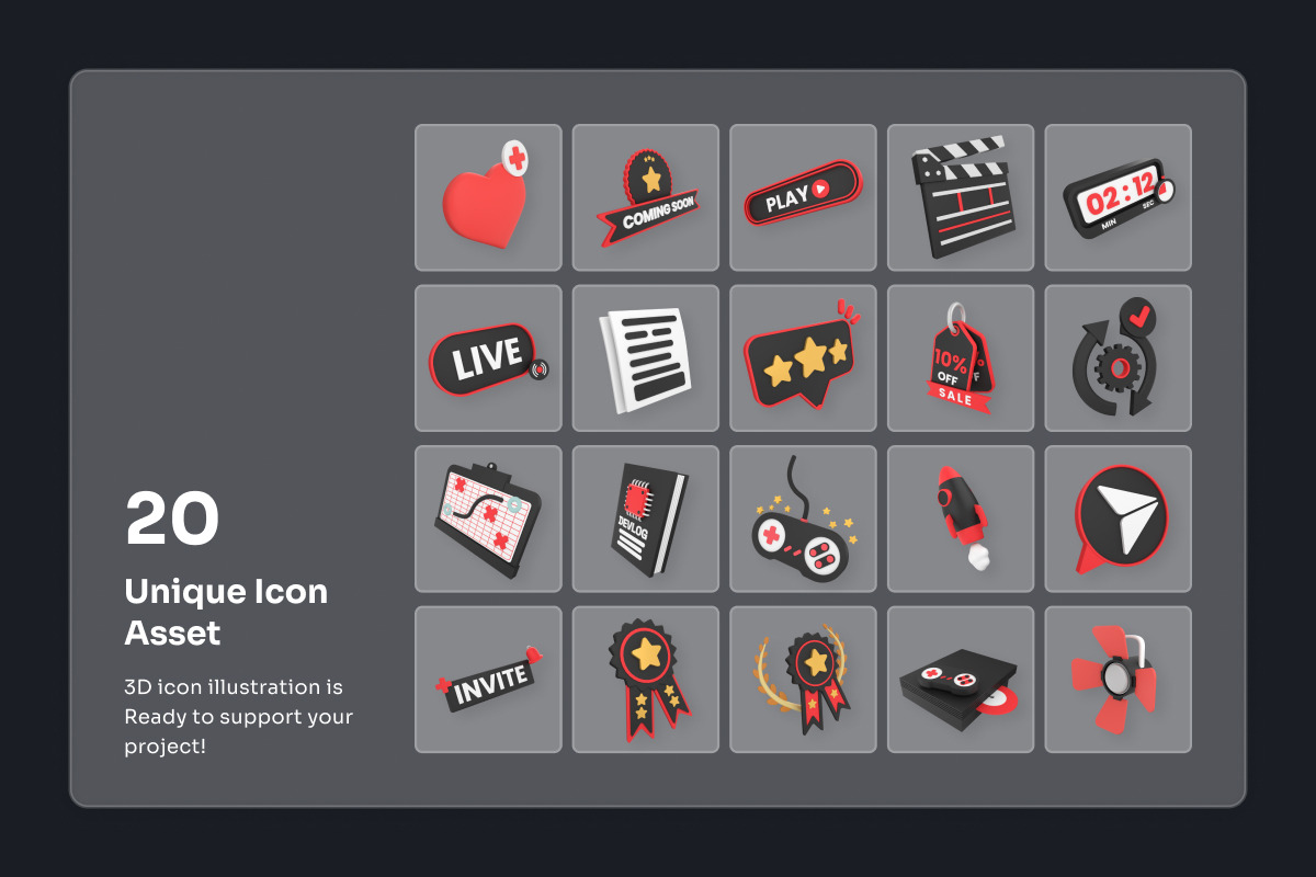 Indie Game Launch 3D Icon Kit, an Object Illustration by twinstd (Photo 6 of 6)