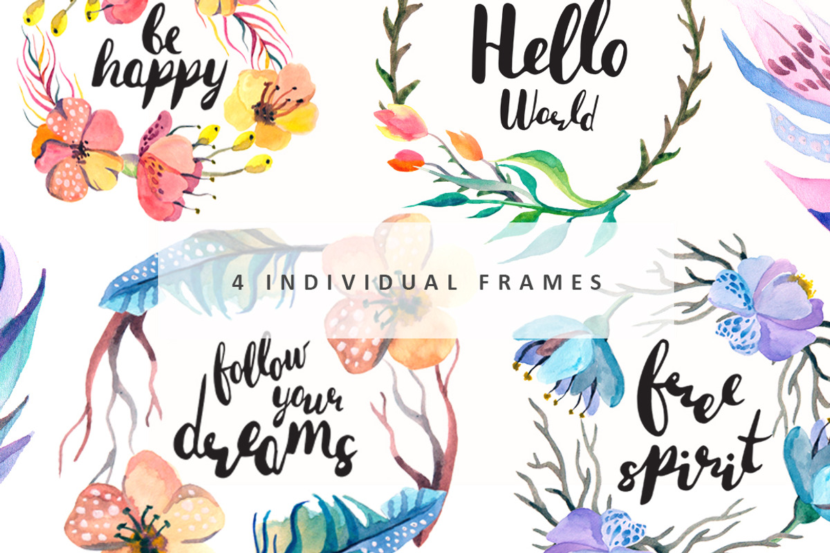 Wild and Free - Boho watercollor set, an Object Graphic by Kseniya_design (Photo 5 of 14)