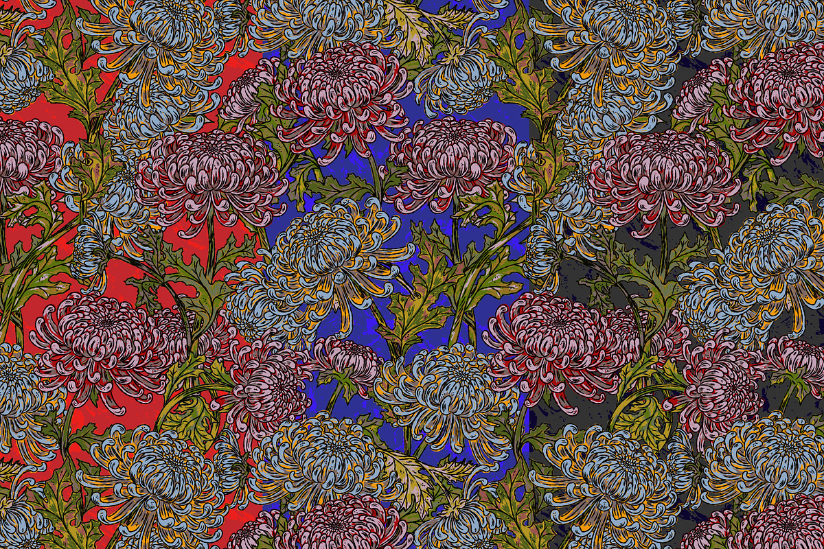 maximalist chrysanthemum botanical, a Pattern Graphic by NayaChu (Photo 1 of 9)