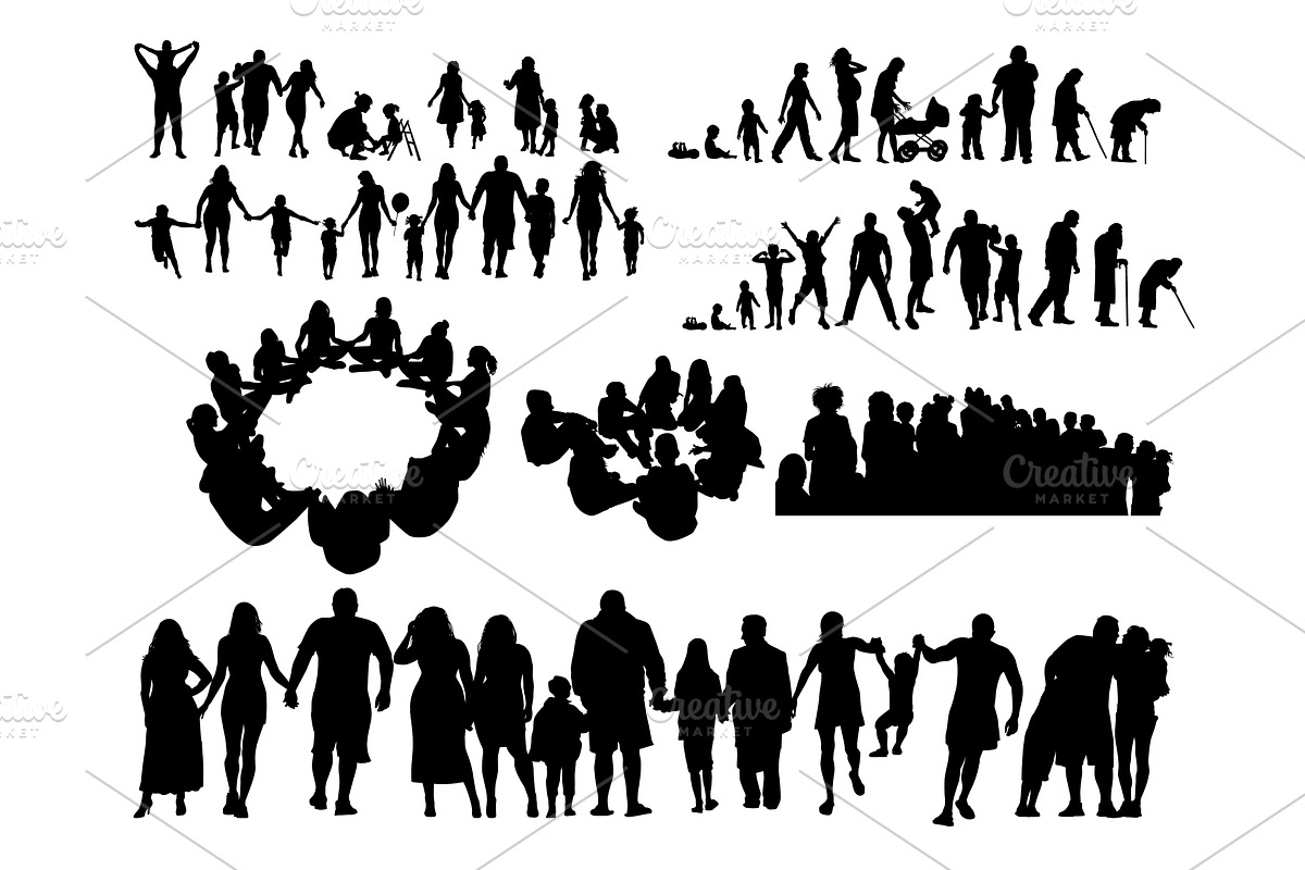 Silhouettes of groups of people set, an Object Illustration by Nenahliadava Design