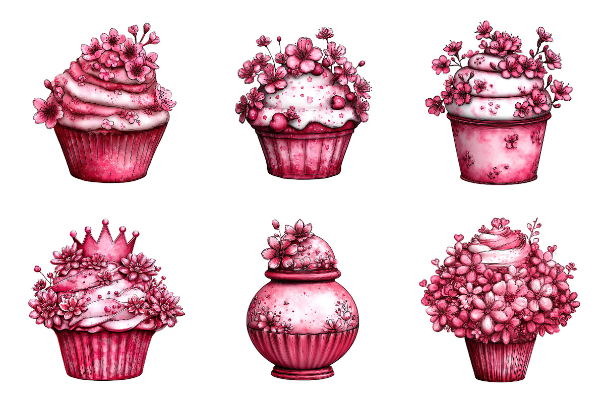 Whimsical spring cupcake clipart, an Illustration by SinaCreation (Photo 6 of 11)
