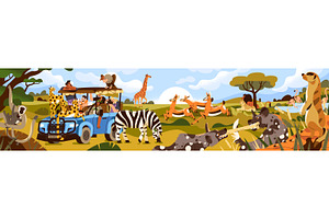 Safari tour in Africa banner, poster, an Animal Illustration by PaperTrident