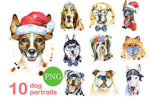10 watercolor dog portraits Set 14, an Animal Illustration by Watercolor fantasy