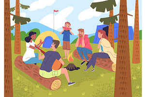 People forest camp scene. Campsite, a Sport Illustration by Stock-Smart-Start