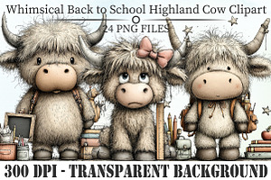 Back to School Highland Cow Clipart, an Animal Illustration by Libby Wishes