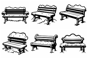 Park benches covered in vector snow, an Object Graphic by Billah Hub