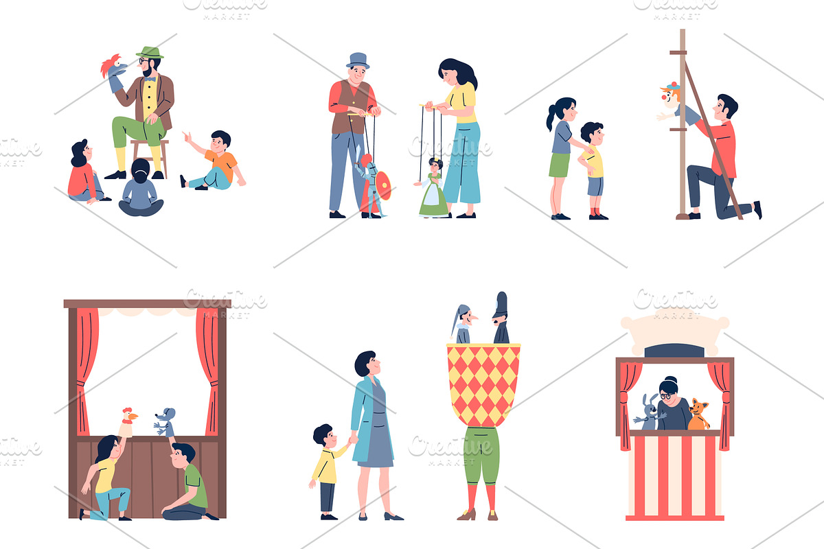 Puppet show scenes. Puppets theater, a Sport Illustration by LadadikArt