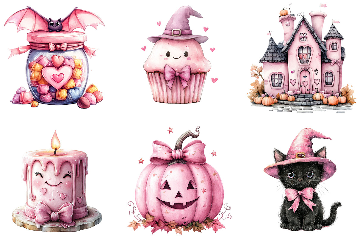 Pink Orange Halloween Clipart, a Seasonal Illustration by Designking (Photo 5 of 5)