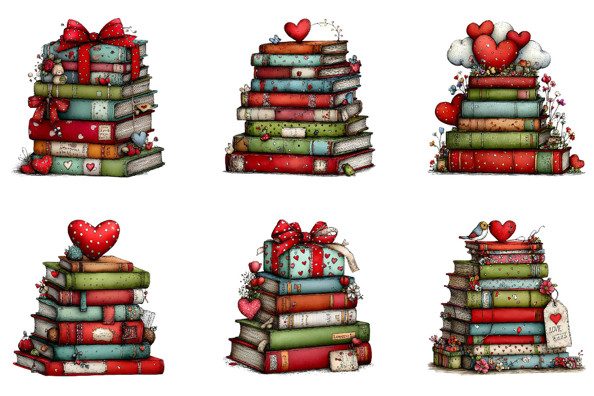 Valentine Stack of Books Clipart, an Illustration by Dream Creation (Photo 6 of 6)