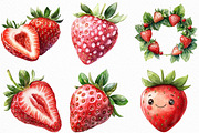 Watercolor Sweet Strawberry Clipart, an Illustration by Craft Nest (Thumbnail 3 of 6)