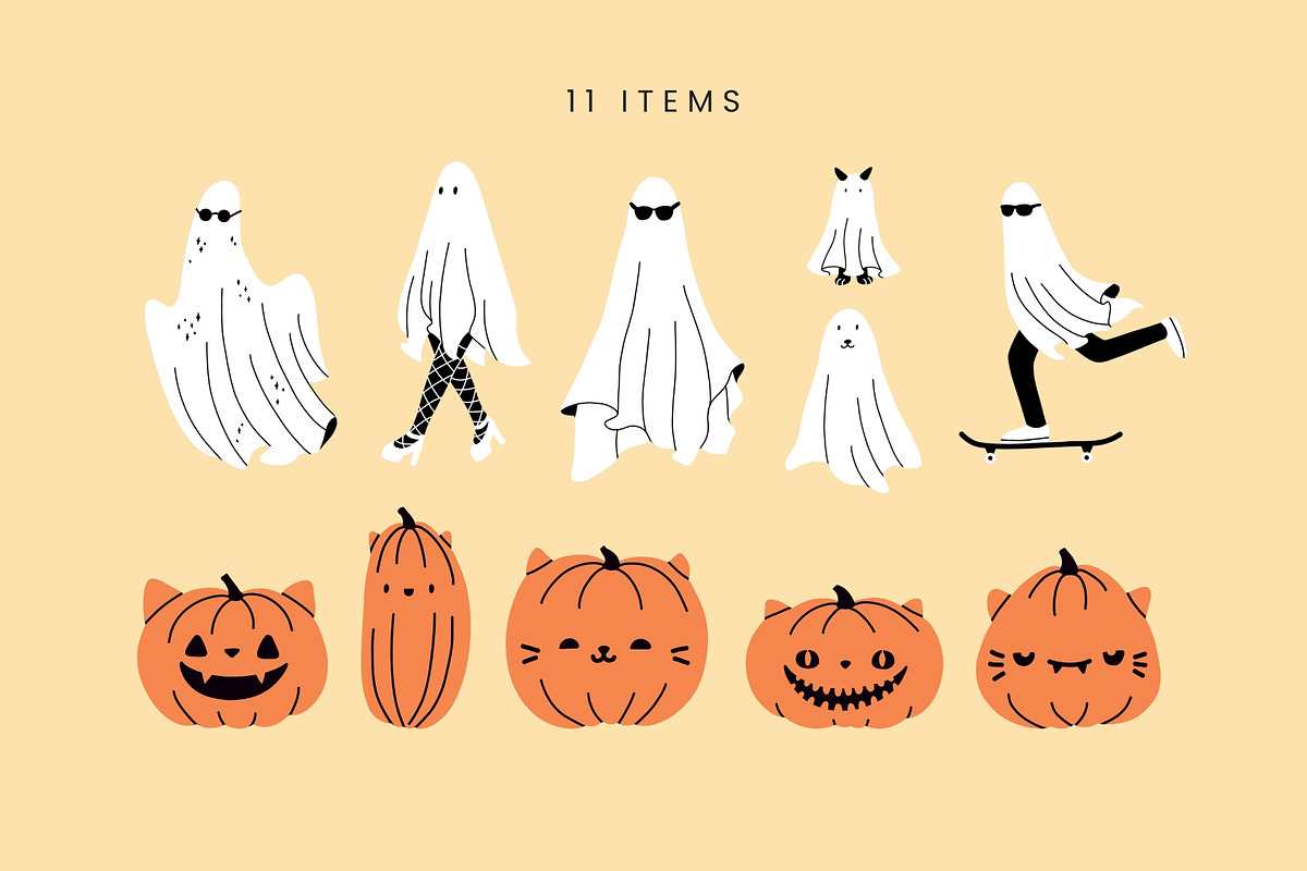 Hand-drawn Ghost & Pumpkin Clipart, a Seasonal Illustration by Kristina Chistiakova (Photo 2 of 3)