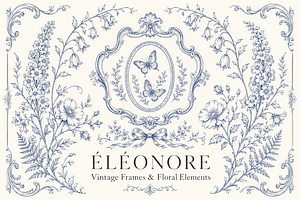 Vintage Toile Floral Frames Elements, an Object Graphic by Olya Creative