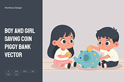 Boy and Girl Saving Coin Piggy Bank, a Finance Illustration by Partikusi Design (Thumbnail 1 of 3)