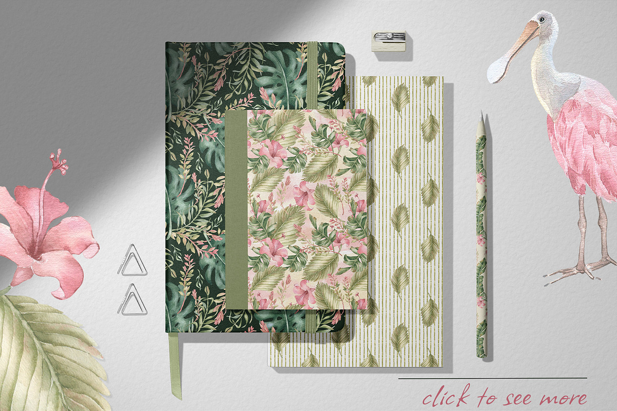 Tropical leaves watercolor patterns, a Pattern Graphic by Kate Lanbina (Photo 7 of 16)
