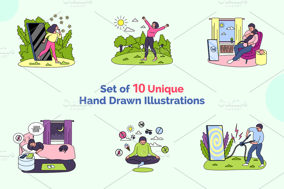 Digital Detox Concept Vector Set, an Object Graphic by 35lab (Photo 2 of 6)