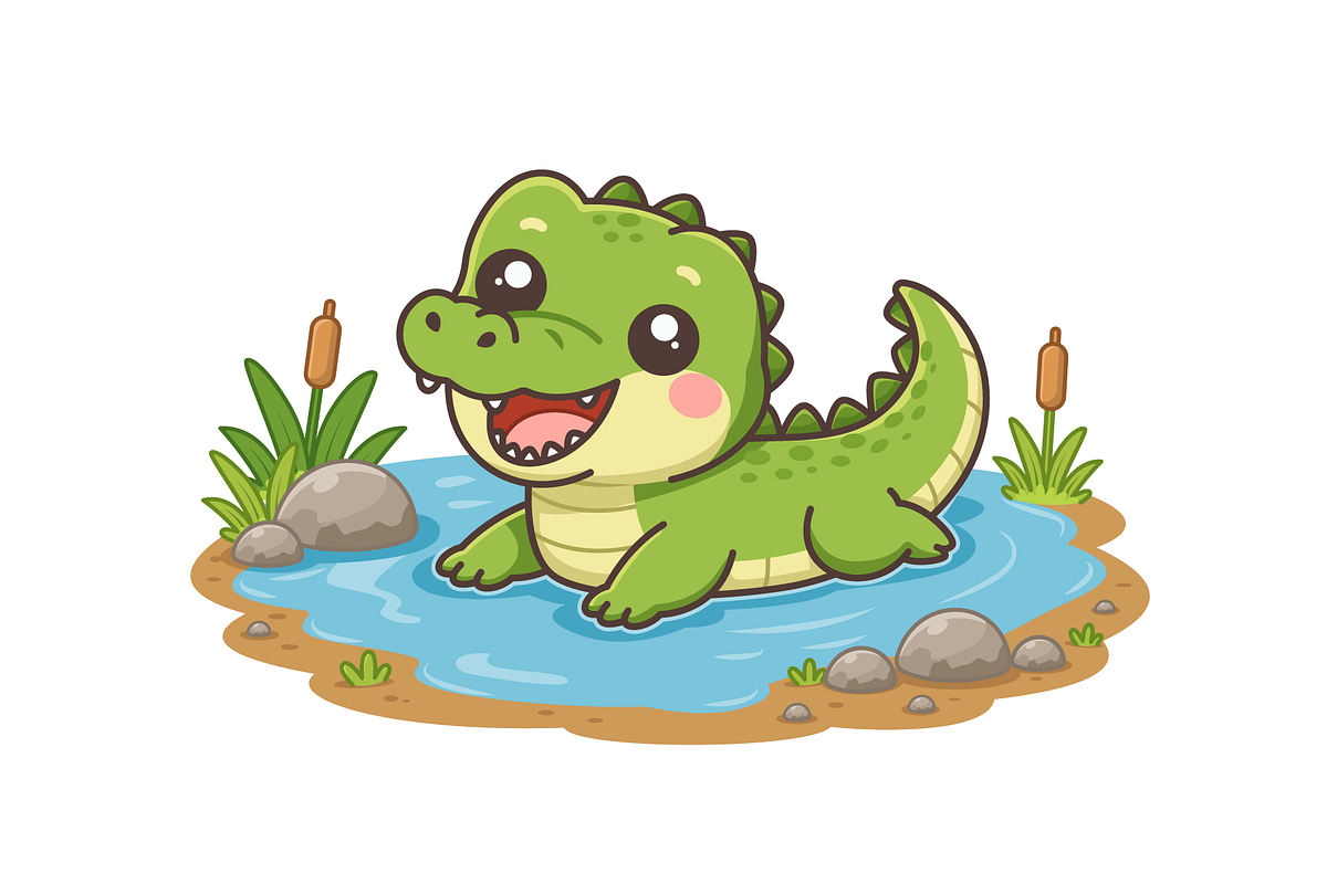 Crocodile in a Pond Cartoon, an Animal Illustration by Artpon Illustration (Photo 1 of 3)
