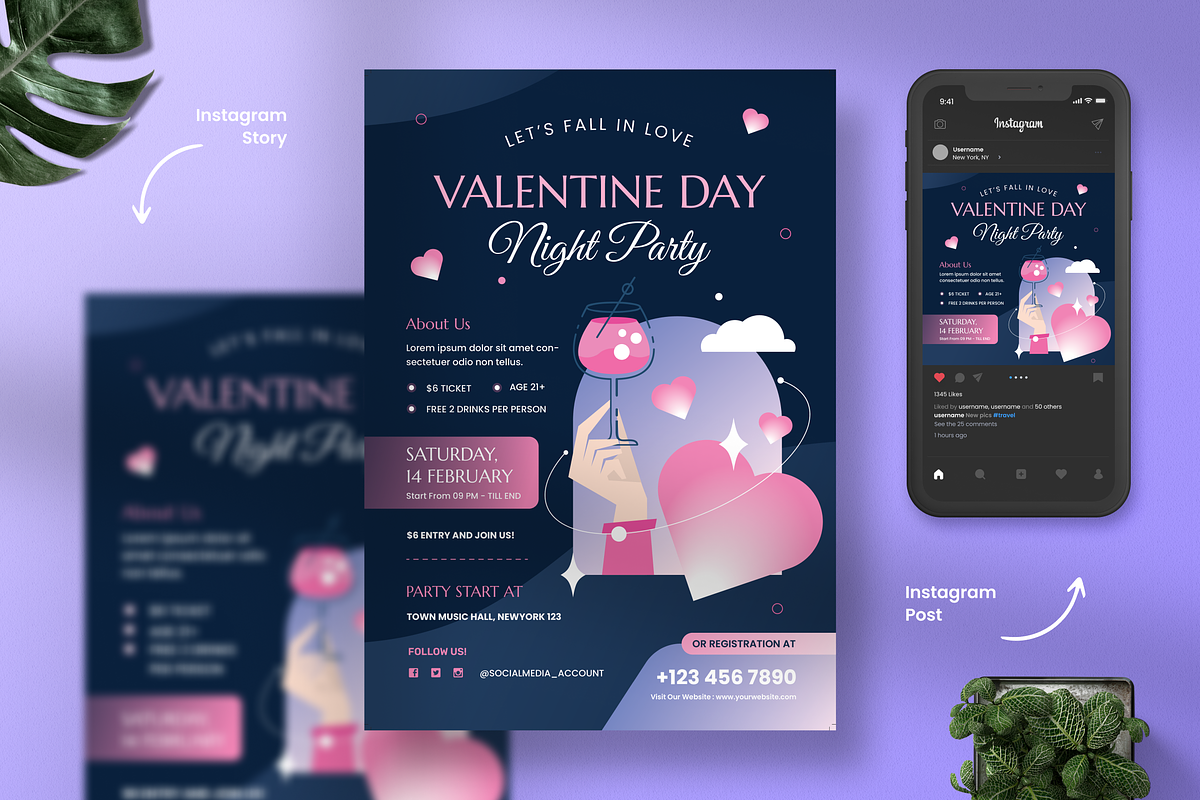 Valentine Night Party Flyer, a Flyer Template by Annora Studio (Photo 1 of 4)