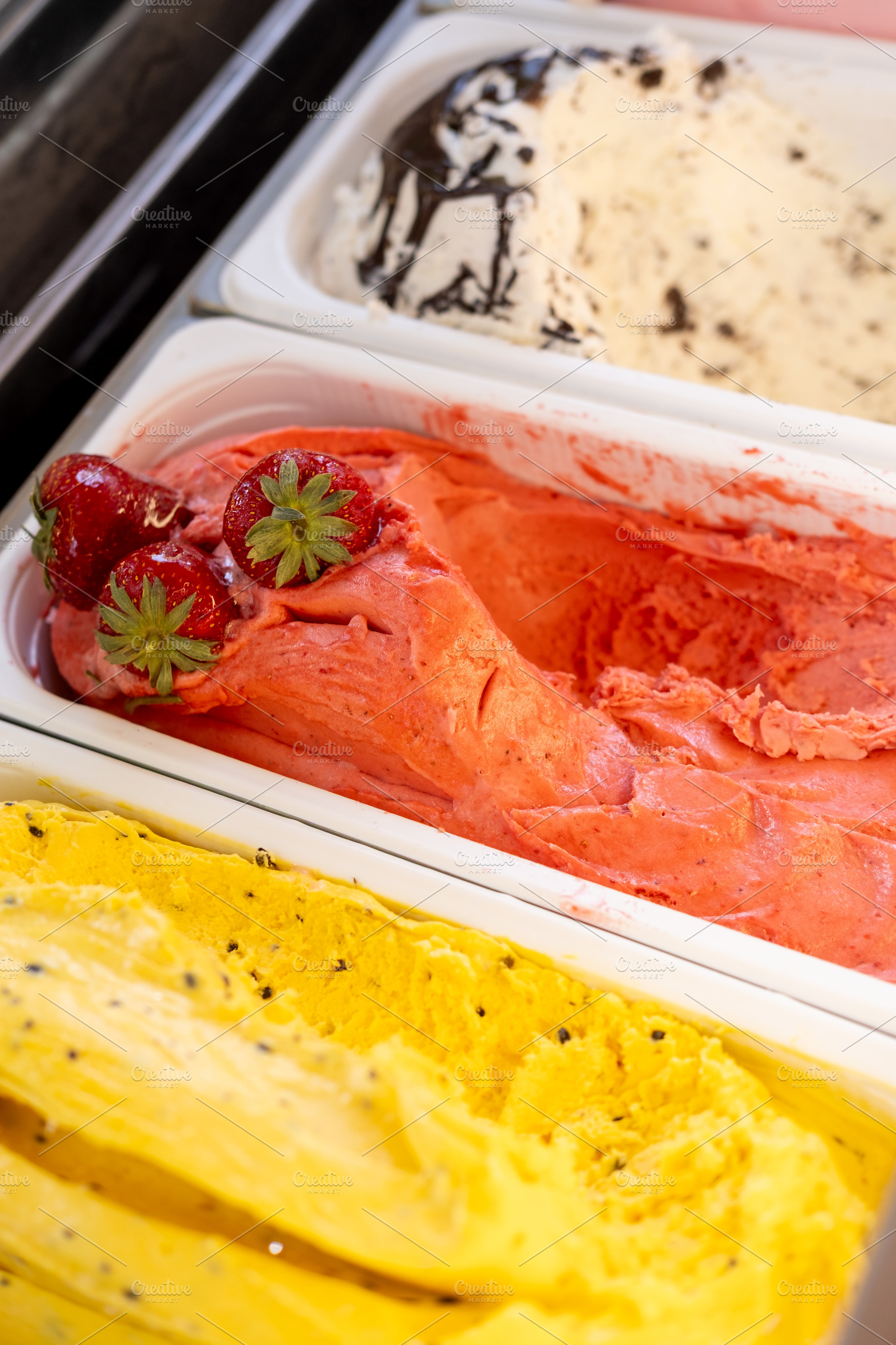 Ice cream set cold dessert treat flavor strawberry, a Food & Drink Photo by Photo Drive Studio