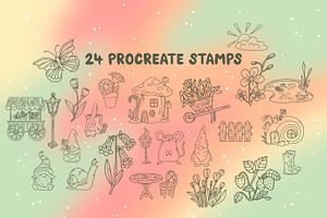 24 Procreate Gnome Garden Stamps