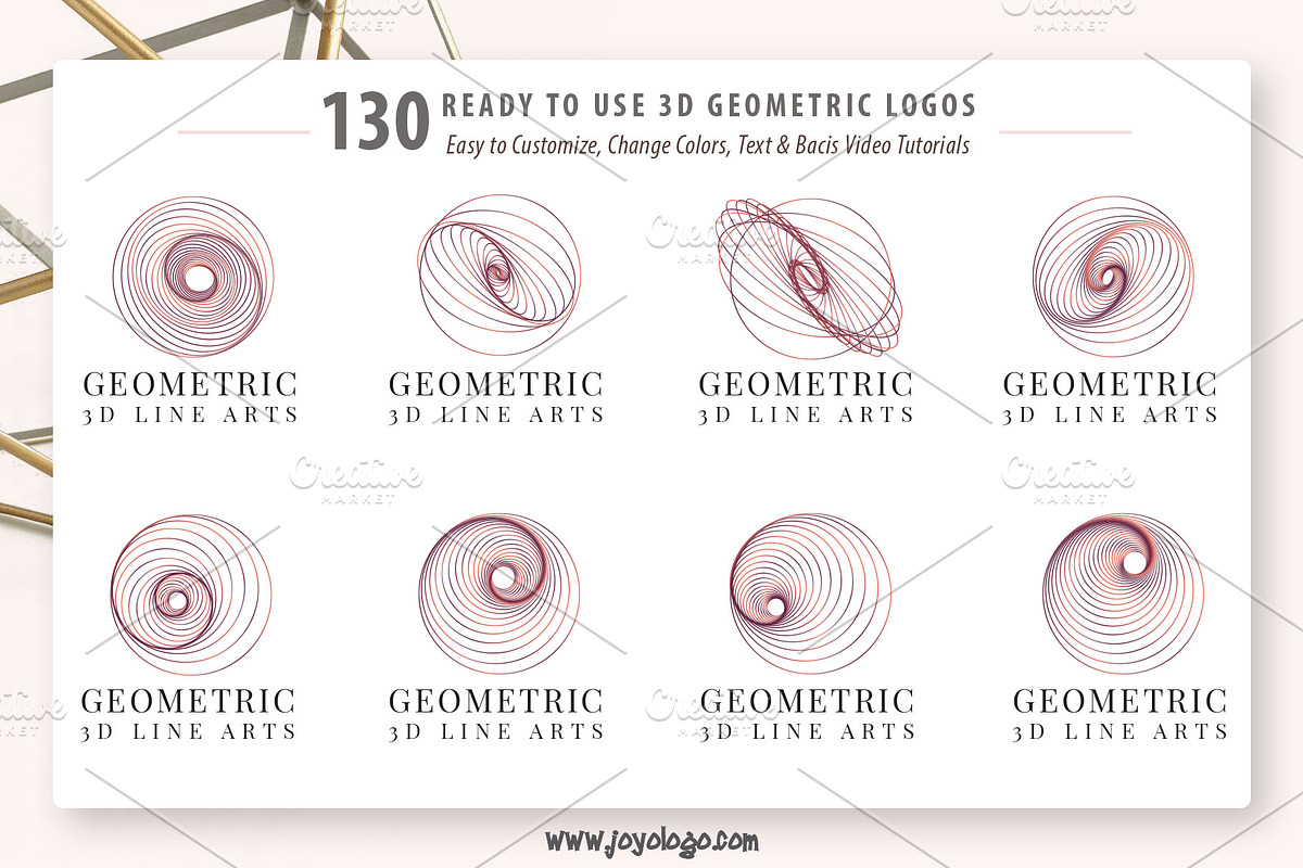 Geometric Logo Generator 3D Line Art, a Branding & Logo Template by joyologo (Photo 7 of 24)