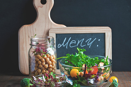 Chickpea and veggies salad stock photo containing appetizing and bio