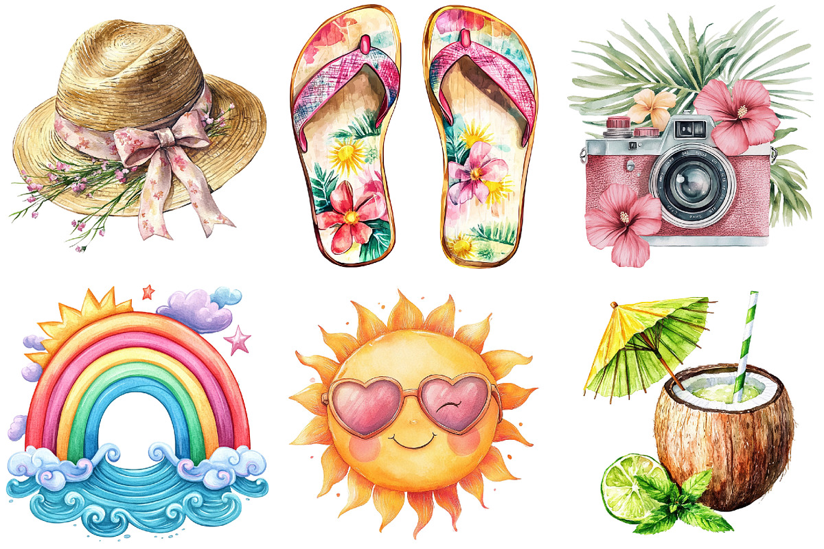 Watercolor Summer Vibe Clipart, an Illustration by Watercolor design (Photo 3 of 5)