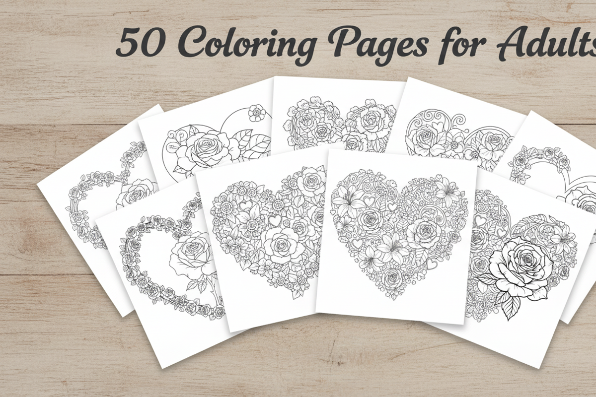 50 Rose Heart Frame Coloring Pages, an Illustration by Amazin_art (Photo 1 of 3)