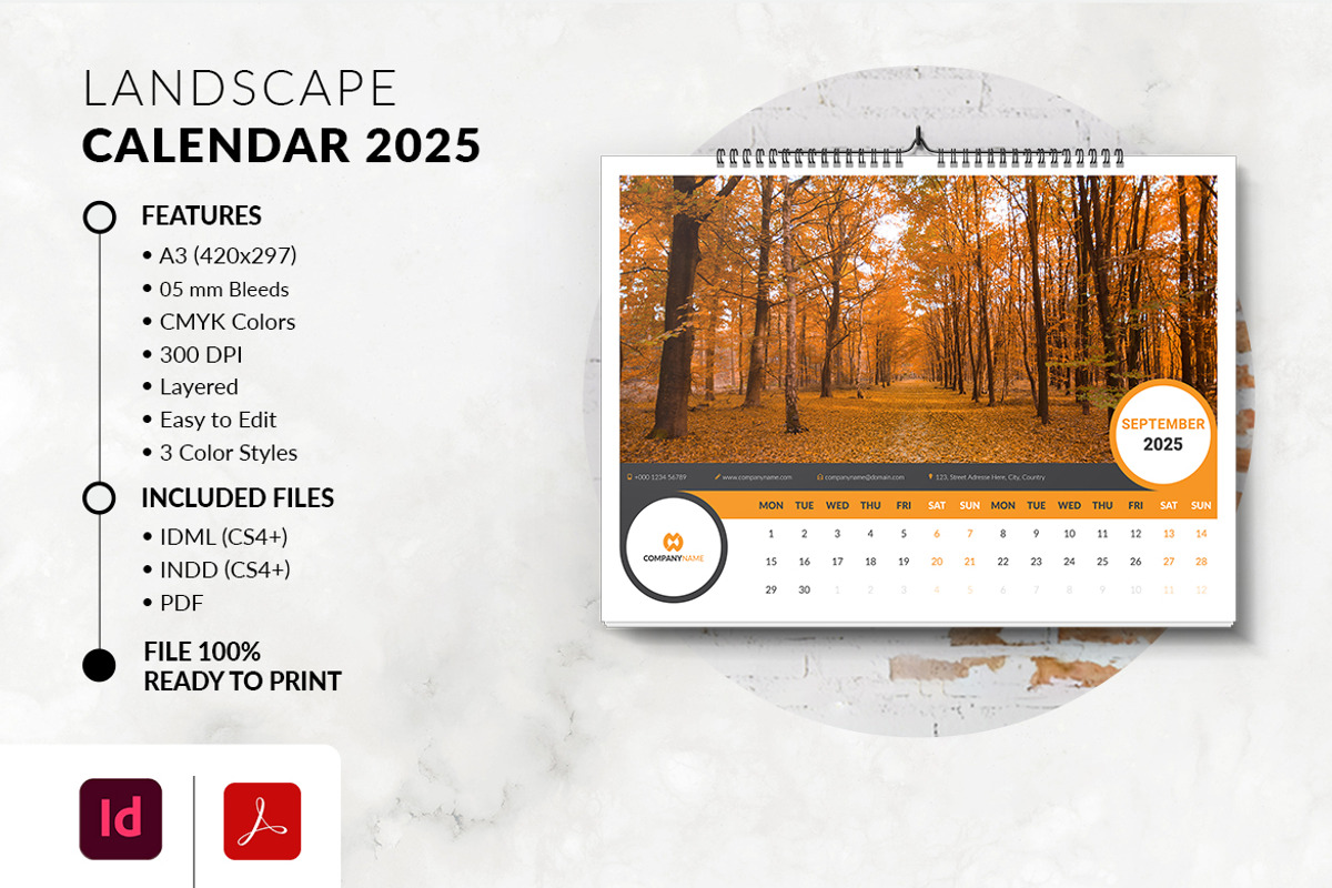 Landscape Calendar 2025, a Stationery Template by MstArtwork (Photo 4 of 7)