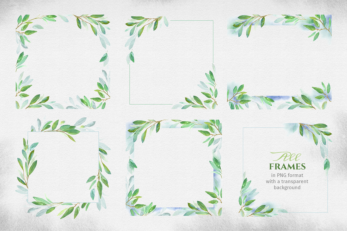 Green leaves. Graphic Set., a Decorative Illustration by LeiaSW (Photo 4 of 9)