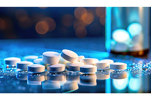 White tablets scattered across a, a Health & Medical Photo by Igor Tichonow
