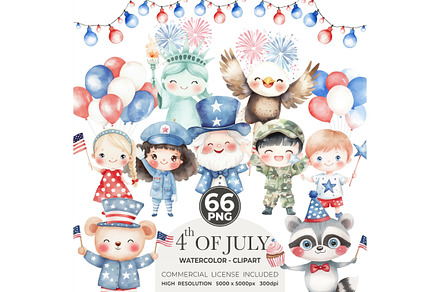 4th of July Watercolor Clipart