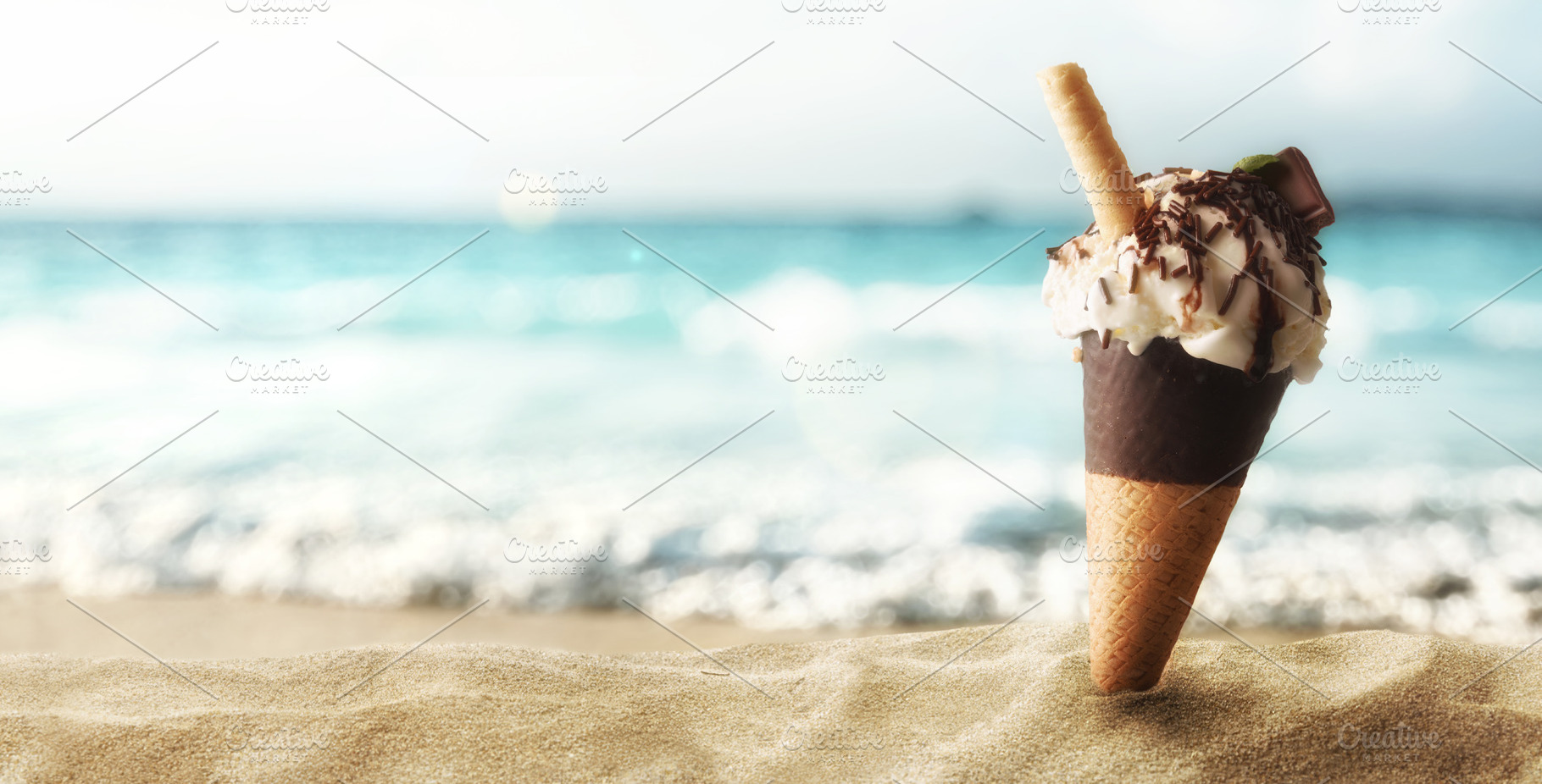 Ice Cream Cone on Sandy Beach, a Food & Drink Photo by Davizro's Market
