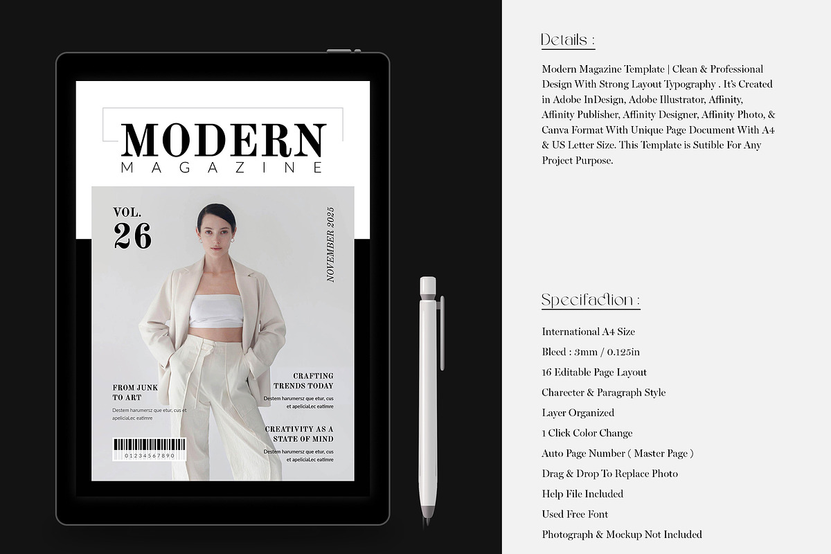 Modern Magazine Design Template, a Magazine Template by Spark_Creative