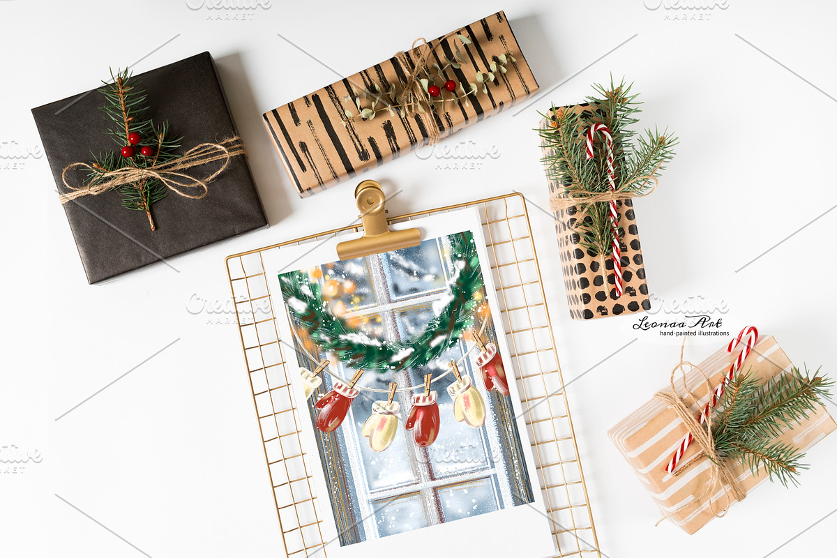 Christmas Cards Clipart Set, a Seasonal Illustration by Leonaa art (Photo 9 of 10)