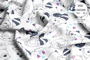 Cute Raccoon Seamless Patterns Set