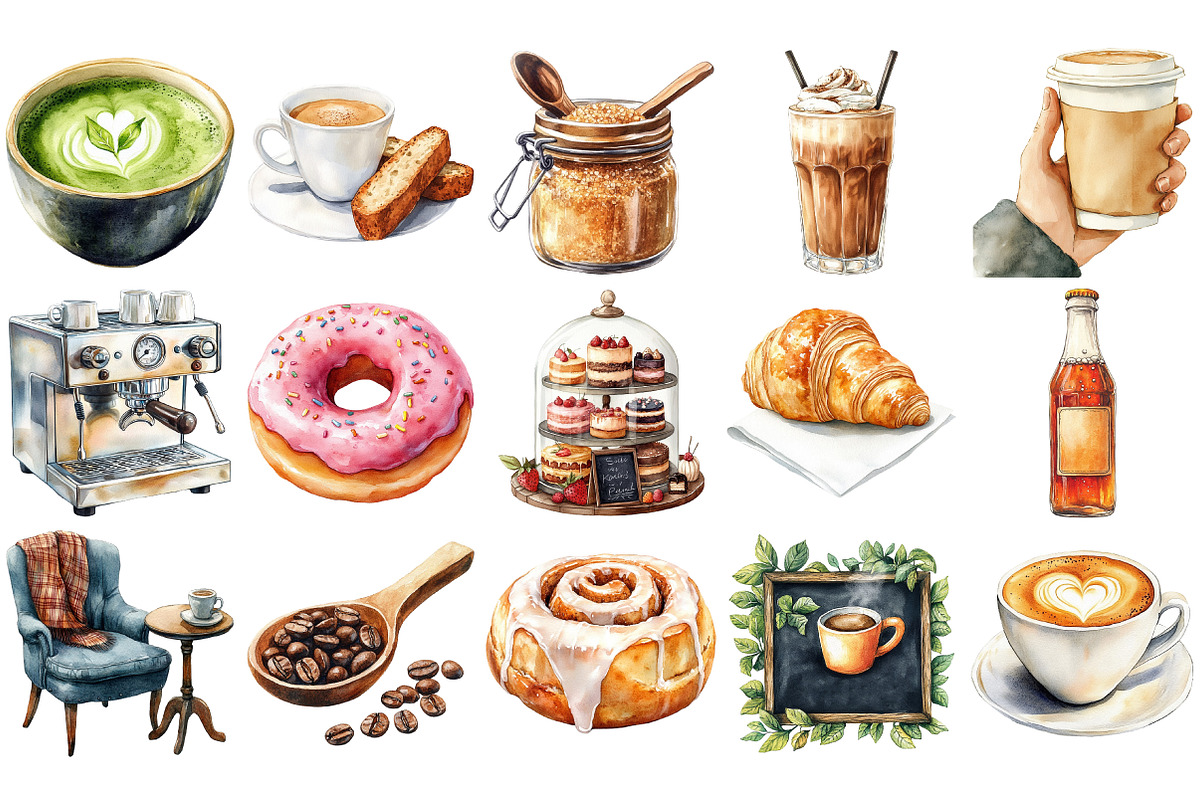 Watercolor Coffee Shop Clipart, an Illustration by Craft Nest (Photo 3 of 5)