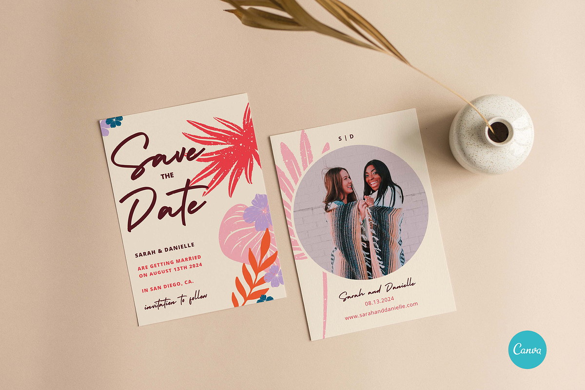 Tropical Floral Save The Date CANVA, an Invitation Template by StudioVonBraitenberg (Photo 4 of 9)