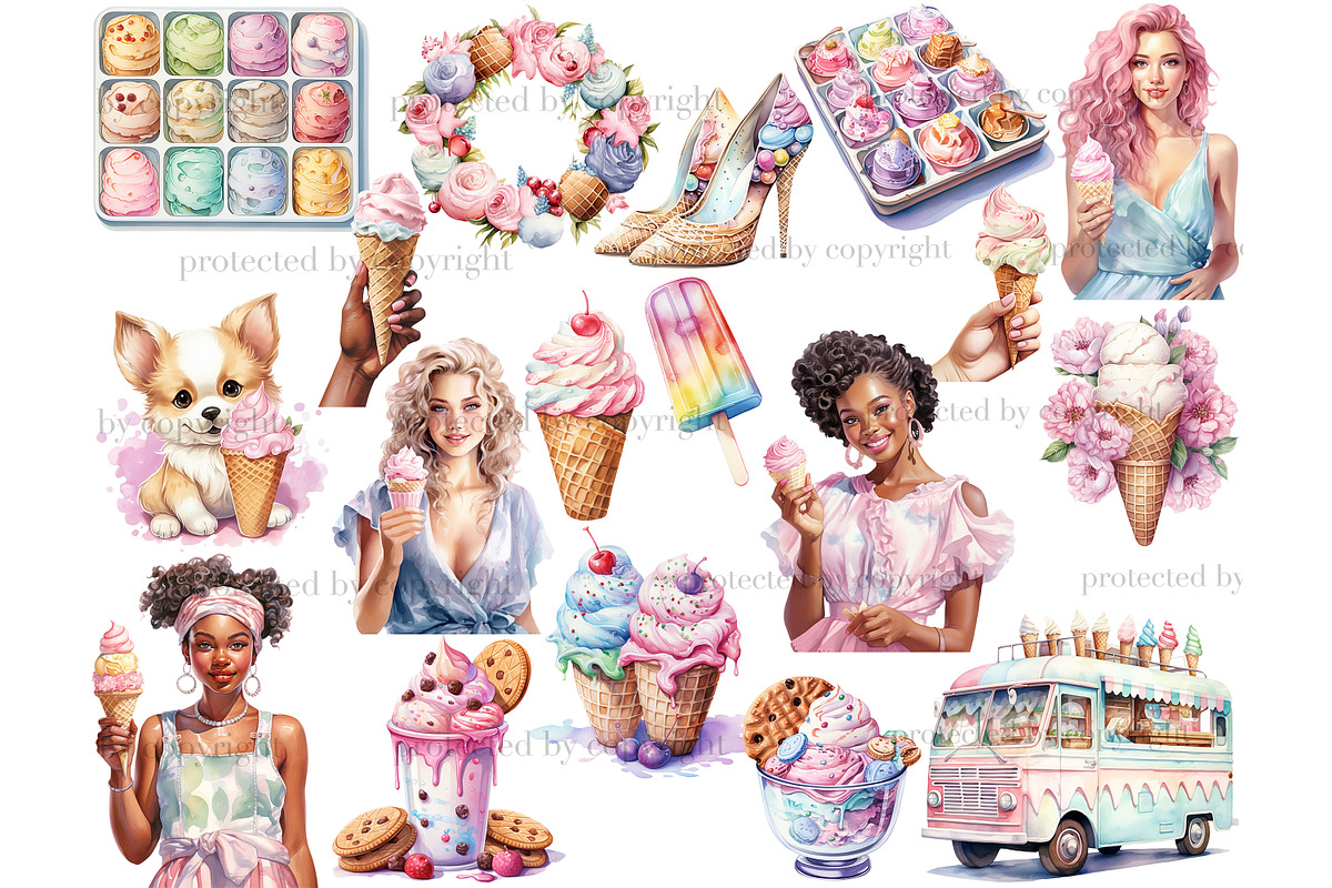 Ice Cream Clipart Bundle | Popsicle, a Food Illustration by GlamArtZhanna (Photo 3 of 6)