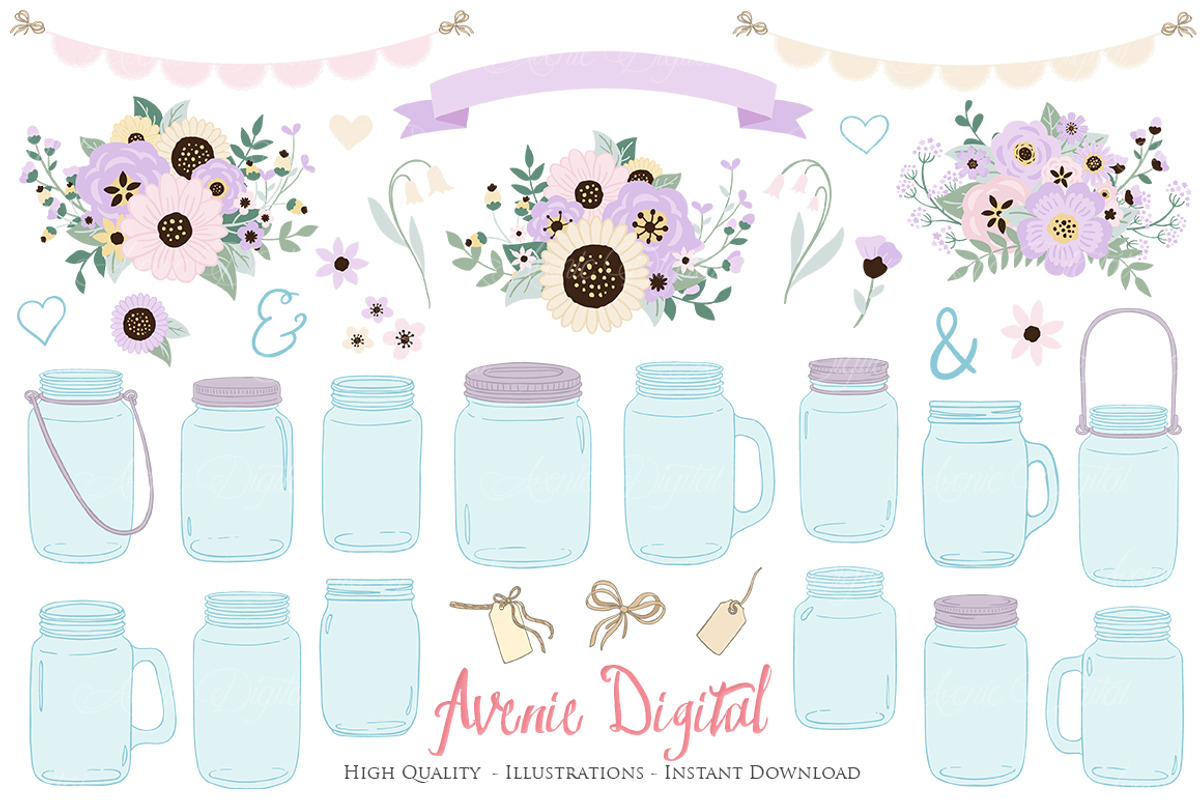 Lilac Wedding Mason Jar Cliparts, an Illustration by Avenie Digital (Photo 1 of 2)