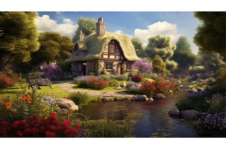 Quiant cottage photo realistic, an Architecture Photo by Aimagenarium@gmail.com