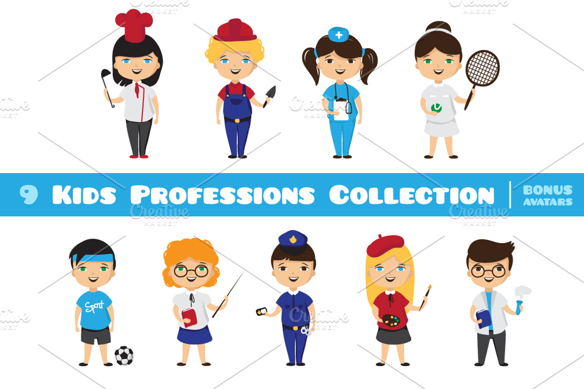 9 Kids Professions Collection, a Person Illustration by Trapezoid (Photo 1 of 2)